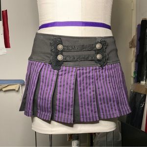 Pleated Mini Skirt with Military Style Buttons